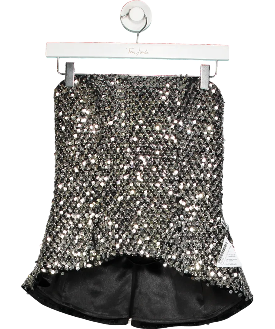 Nadine Merabi Metallic Paige Silver Bandeau Peplum Top UK S