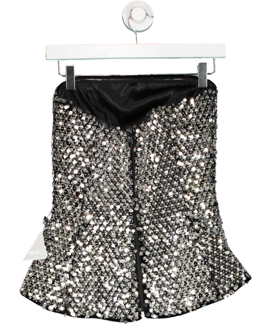 Nadine Merabi Metallic Paige Silver Bandeau Peplum Top UK S