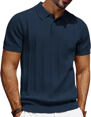 PJ PAUL JONES Mens Polo Shirts Short Sleeve Textured Knit Polo Shirt Ribbed Casual Golf Shirts