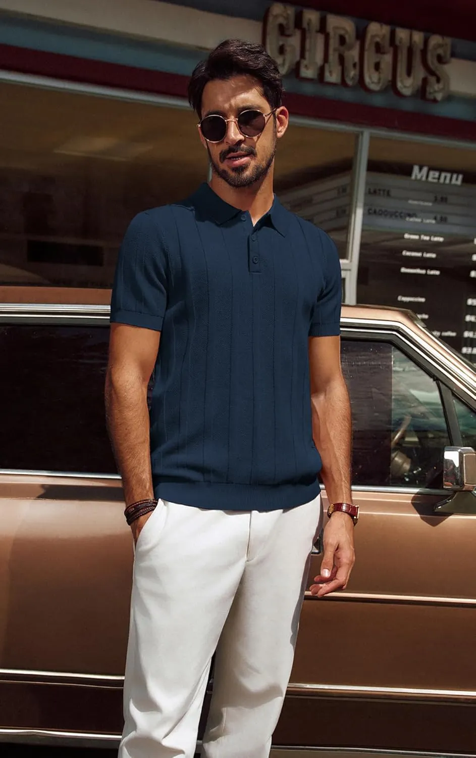 PJ PAUL JONES Mens Polo Shirts Short Sleeve Textured Knit Polo Shirt Ribbed Casual Golf Shirts