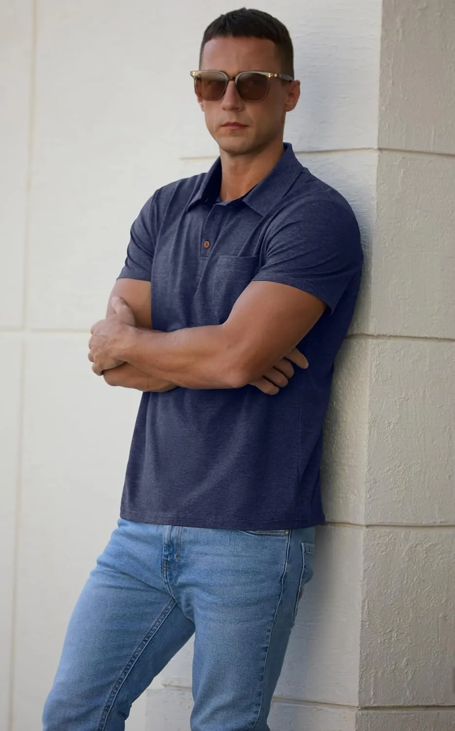 Sailwind Men's Cotton Polo Shirts Short Sleeve Casual Summer Shirts Classic Collared Golf Shirt with Pocket