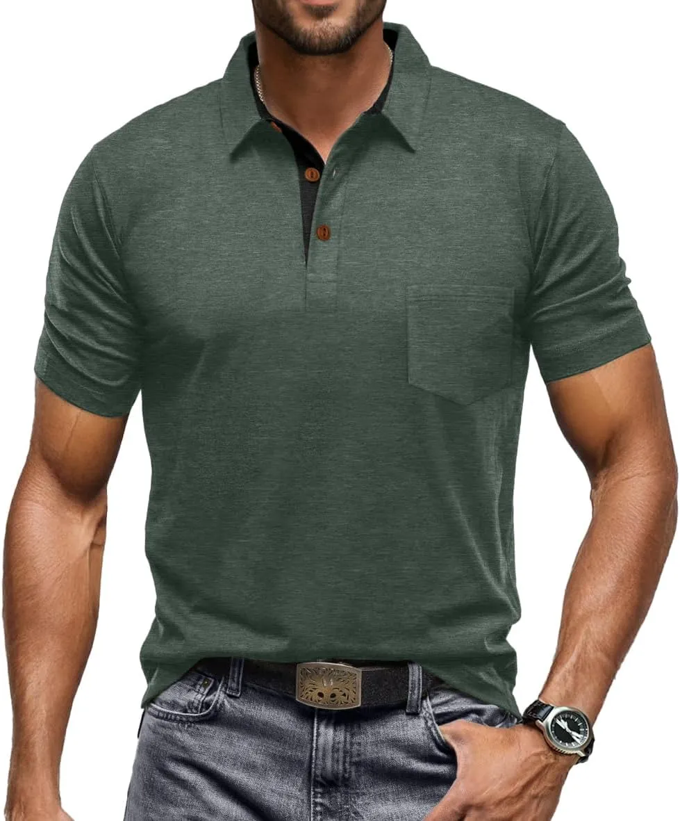 Sailwind Men's Cotton Polo Shirts Short Sleeve Casual Summer Shirts Classic Collared Golf Shirt with Pocket