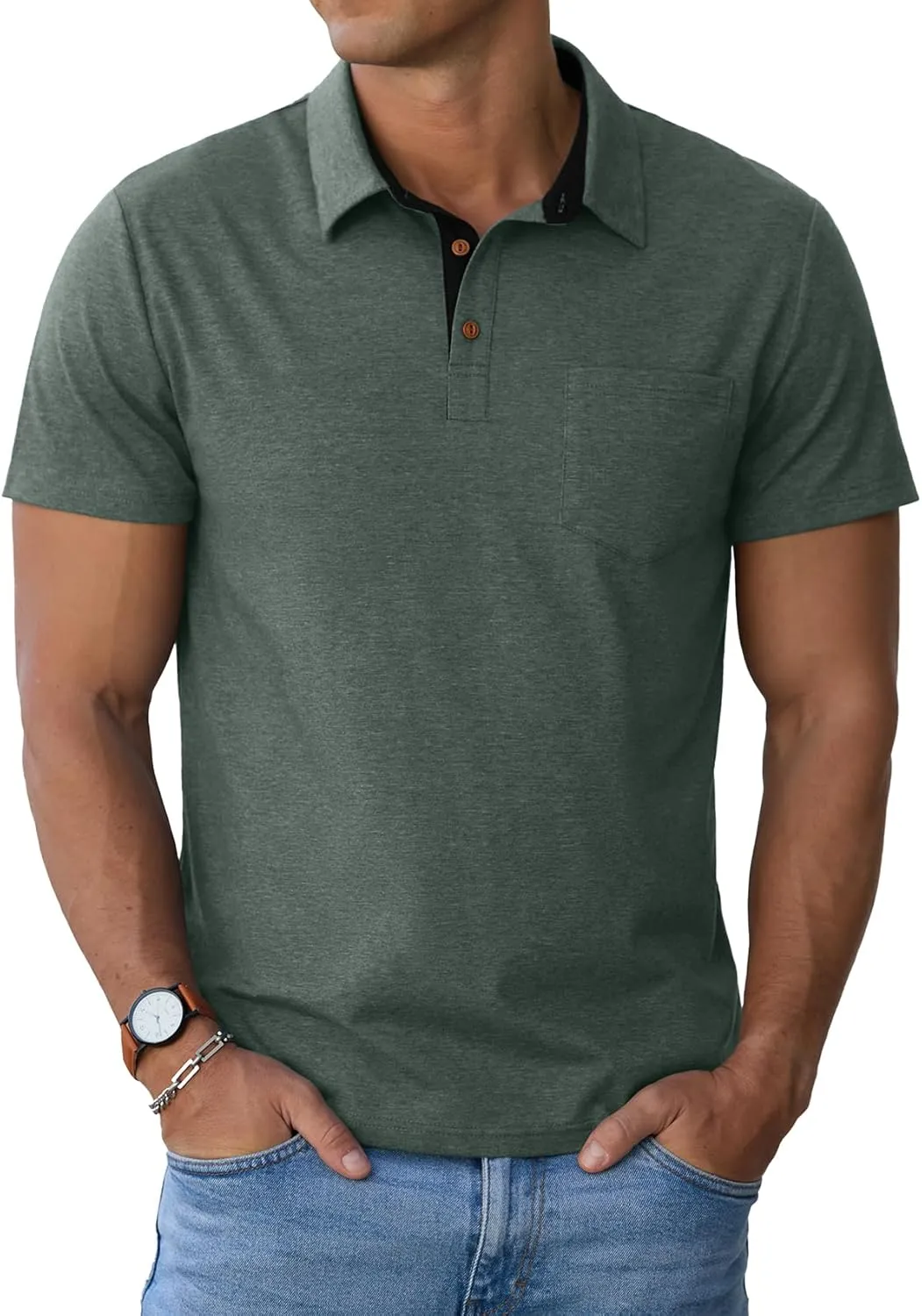 Sailwind Men's Cotton Polo Shirts Short Sleeve Casual Summer Shirts Classic Collared Golf Shirt with Pocket
