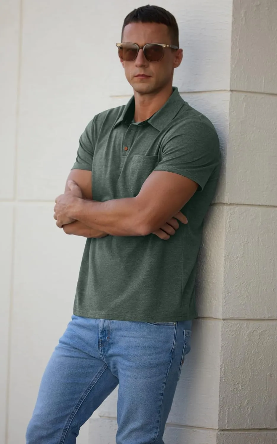 Sailwind Men's Cotton Polo Shirts Short Sleeve Casual Summer Shirts Classic Collared Golf Shirt with Pocket