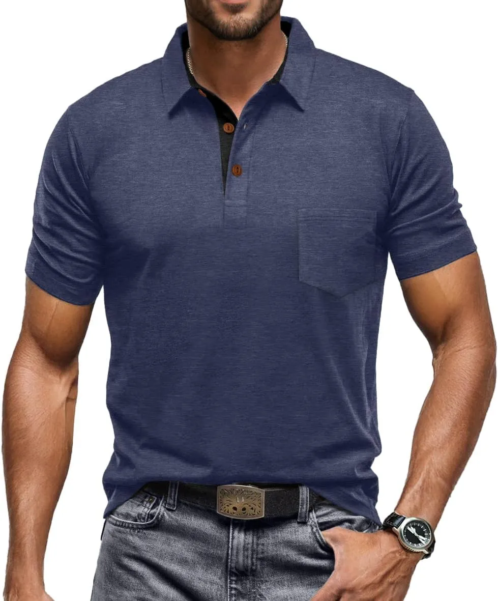 Sailwind Men's Cotton Polo Shirts Short Sleeve Casual Summer Shirts Classic Collared Golf Shirt with Pocket