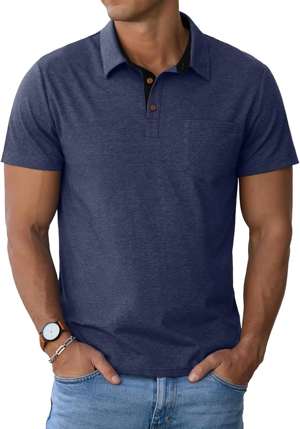 Sailwind Men's Cotton Polo Shirts Short Sleeve Casual Summer Shirts Classic Collared Golf Shirt with Pocket