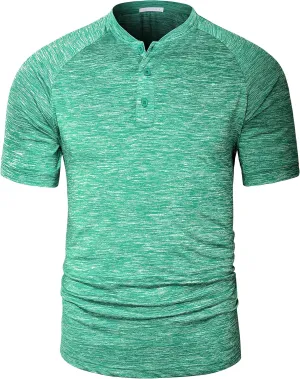 TAPULCO Mens Collarless Golf Shirts Short Sleeve Dry Fit Stretch Casual Breathable Lightweight Tshirts