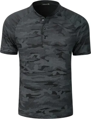 TAPULCO Mens Collarless Golf Shirts Short Sleeve Dry Fit Stretch Casual Breathable Lightweight Tshirts