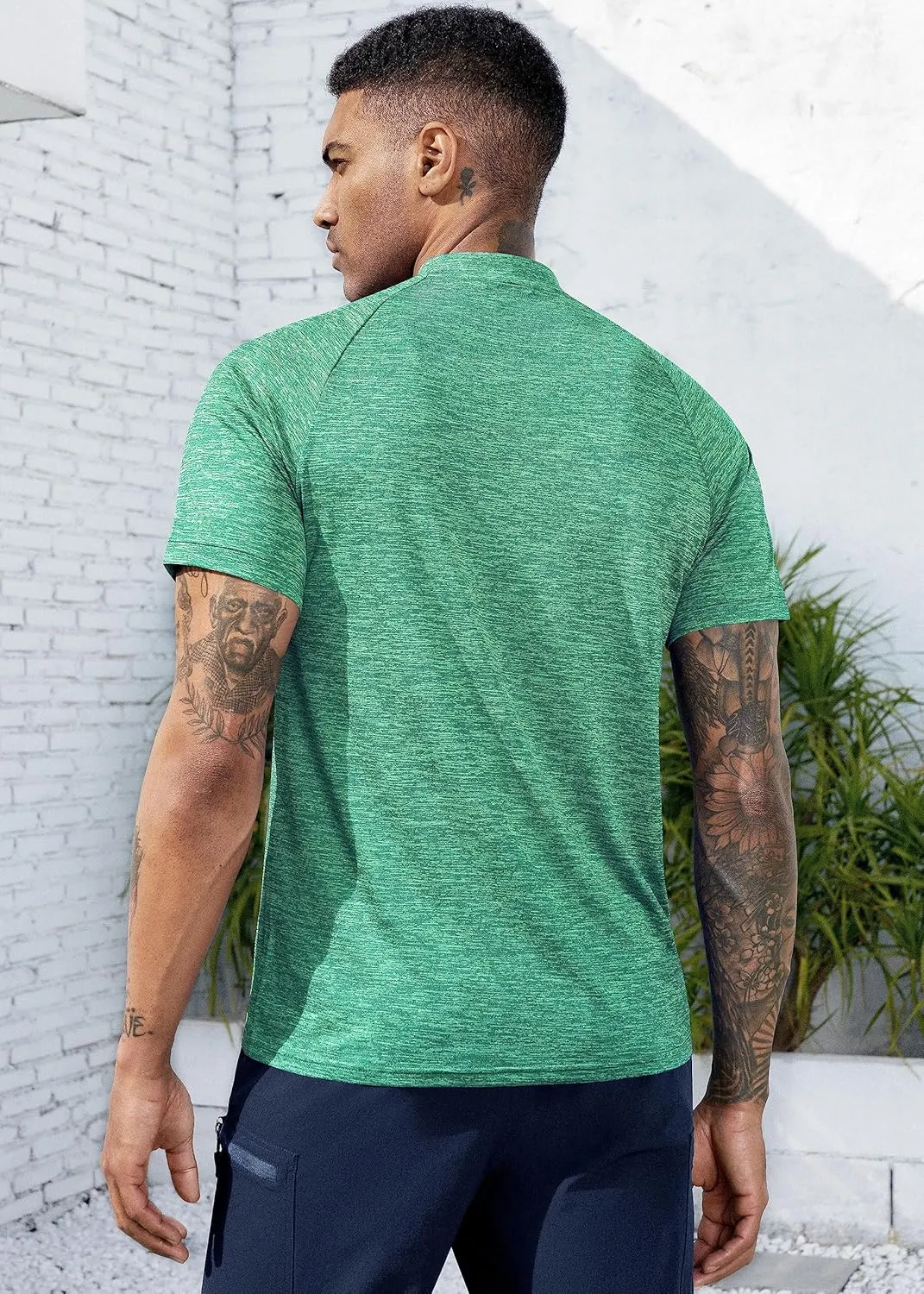 TAPULCO Mens Collarless Golf Shirts Short Sleeve Dry Fit Stretch Casual Breathable Lightweight Tshirts