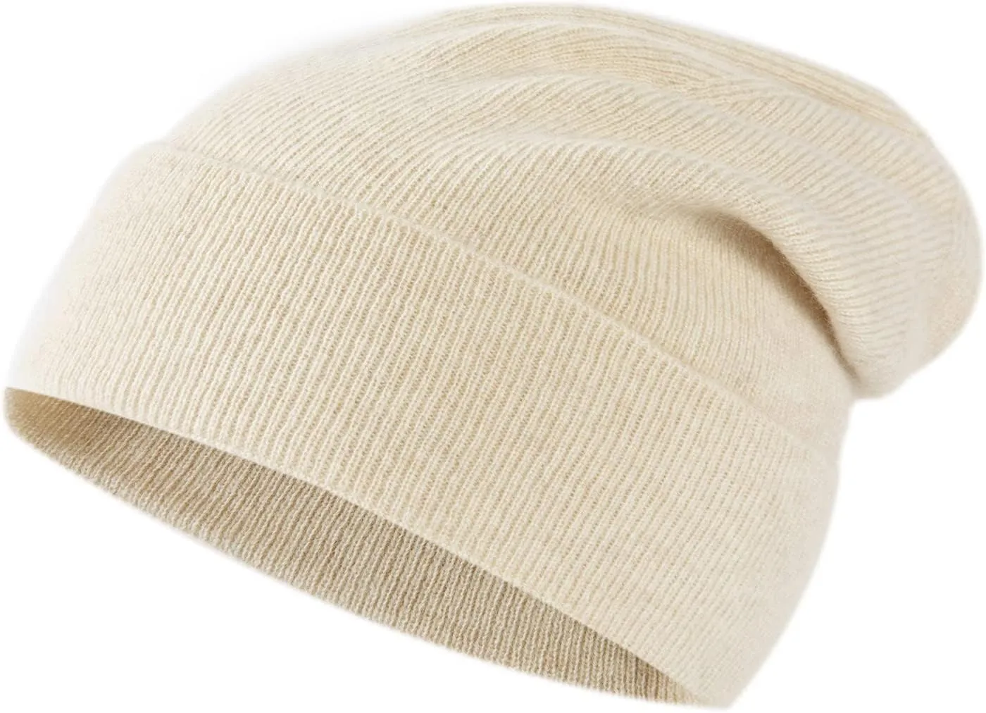 Unisex 100% Pure Cashmere Beanie, Ribbed Cuffed Hat Warm Soft with Gift Box for Women and Men