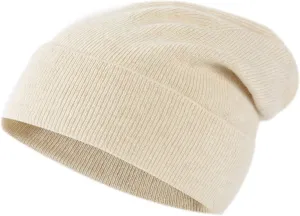 Unisex 100% Pure Cashmere Beanie, Ribbed Cuffed Hat Warm Soft with Gift Box for Women and Men