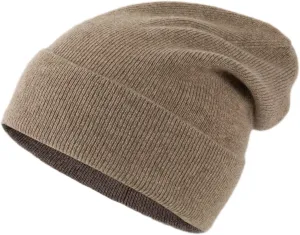 Unisex 100% Pure Cashmere Beanie, Ribbed Cuffed Hat Warm Soft with Gift Box for Women and Men