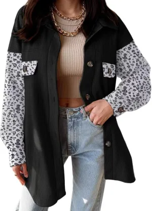 VICHYIE Womens Corduroy Shacket Blouses Button Down Shirts Pocket Long Sleeves Tops Jacket Coats