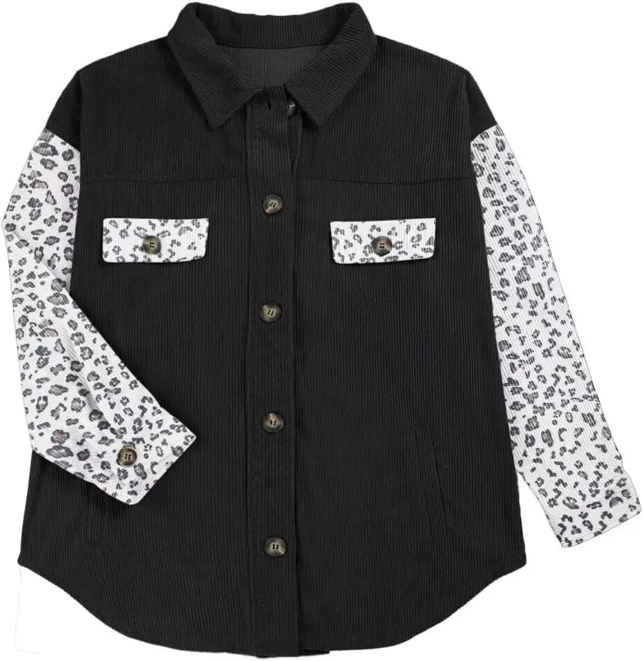 VICHYIE Womens Corduroy Shacket Blouses Button Down Shirts Pocket Long Sleeves Tops Jacket Coats
