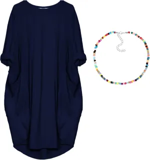 Women Crew Neck T Shirt Dress Loose Casual Plus Size Midi Dress with Pockets