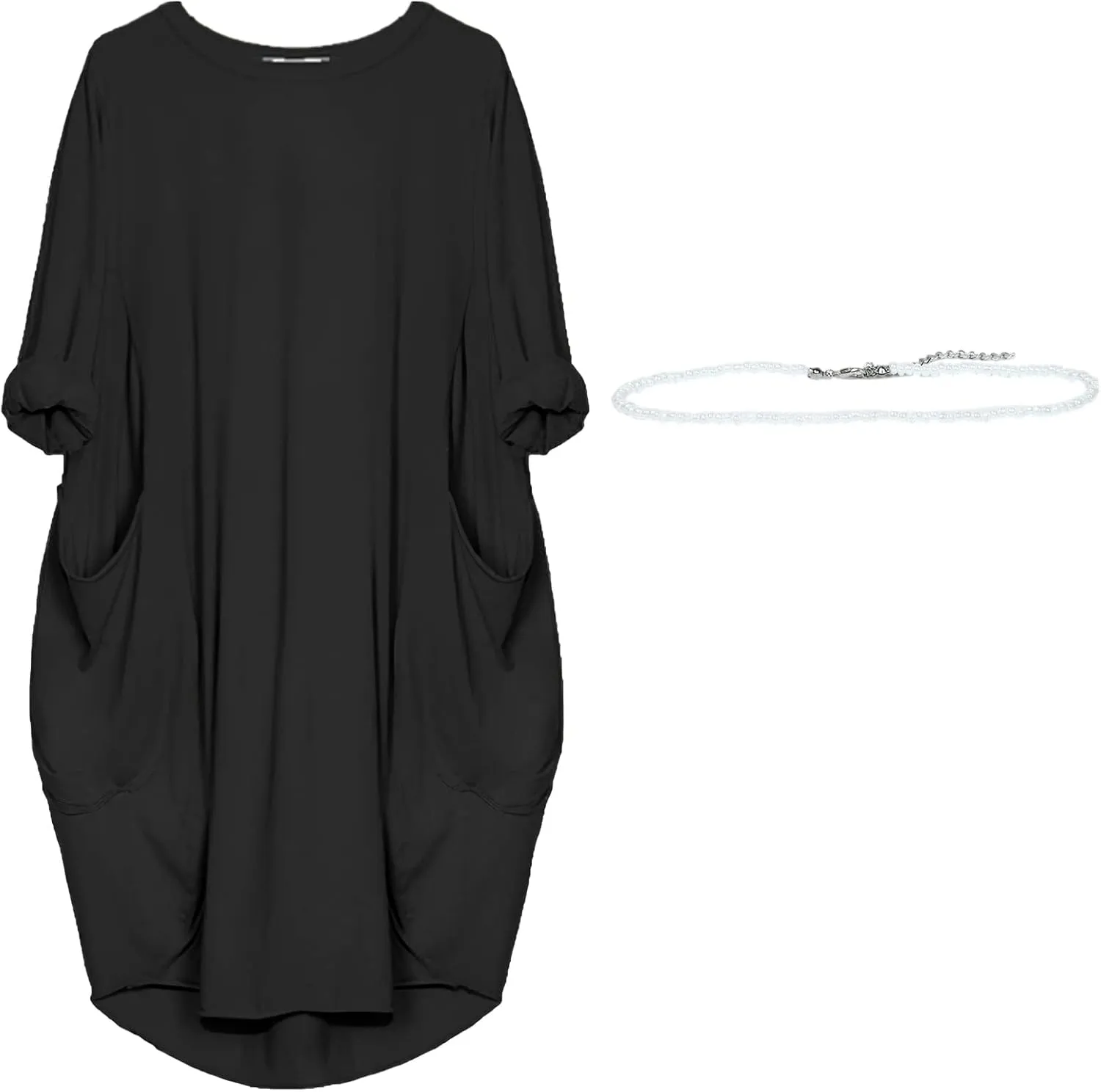 Women Crew Neck T Shirt Dress Loose Casual Plus Size Midi Dress with Pockets