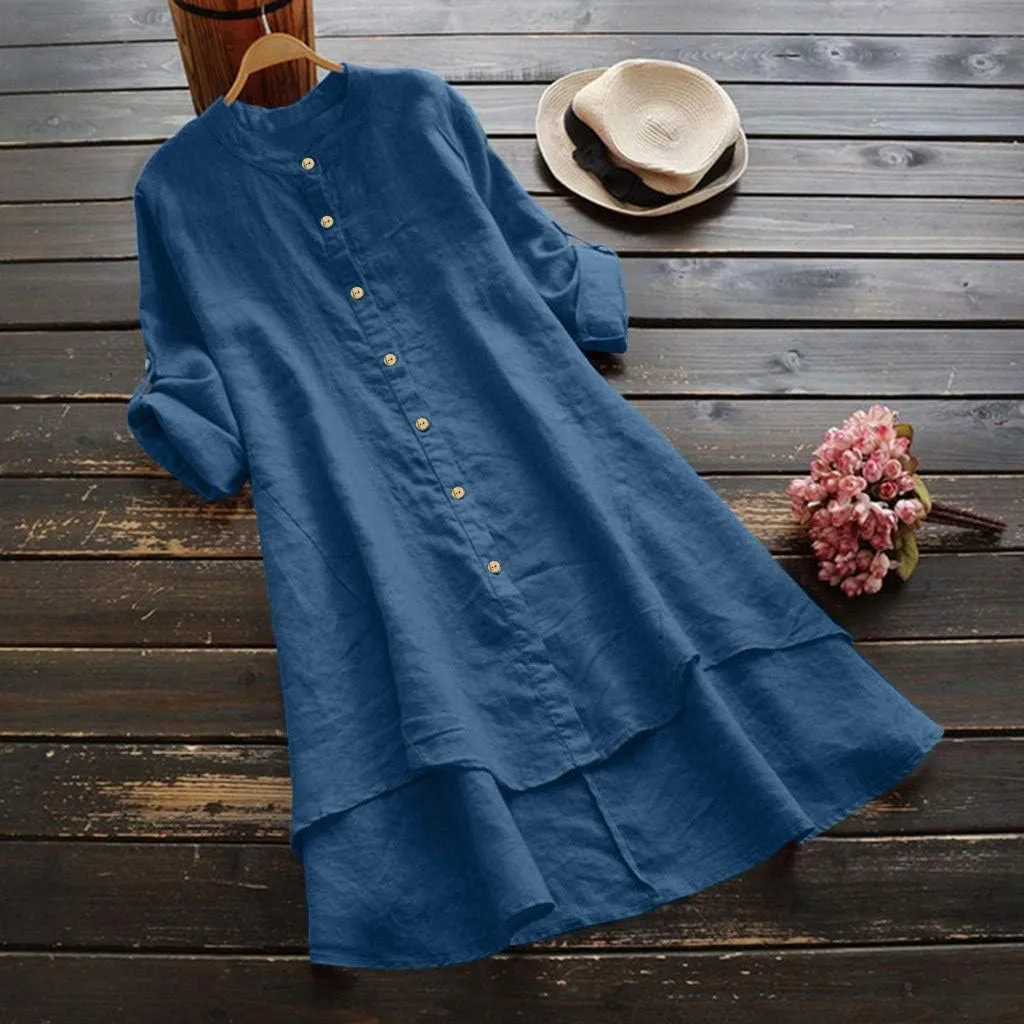 Womens Cotton Linen Hoodies Plus Size Button Down Roll-up Long Sleeve Drawstring Beach Yoga Summer Solid T Shirt Tops