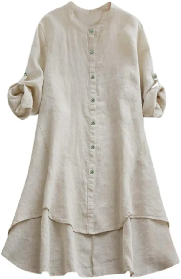 Womens Cotton Linen Hoodies Plus Size Button Down Roll-up Long Sleeve Drawstring Beach Yoga Summer Solid T Shirt Tops