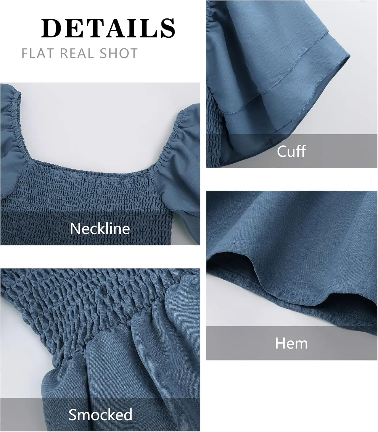 Women's Summer Peplum Tops Square Neck Ruffle Trim Short Sleeve Blouse Smocked Top Dressy Casual Shirts